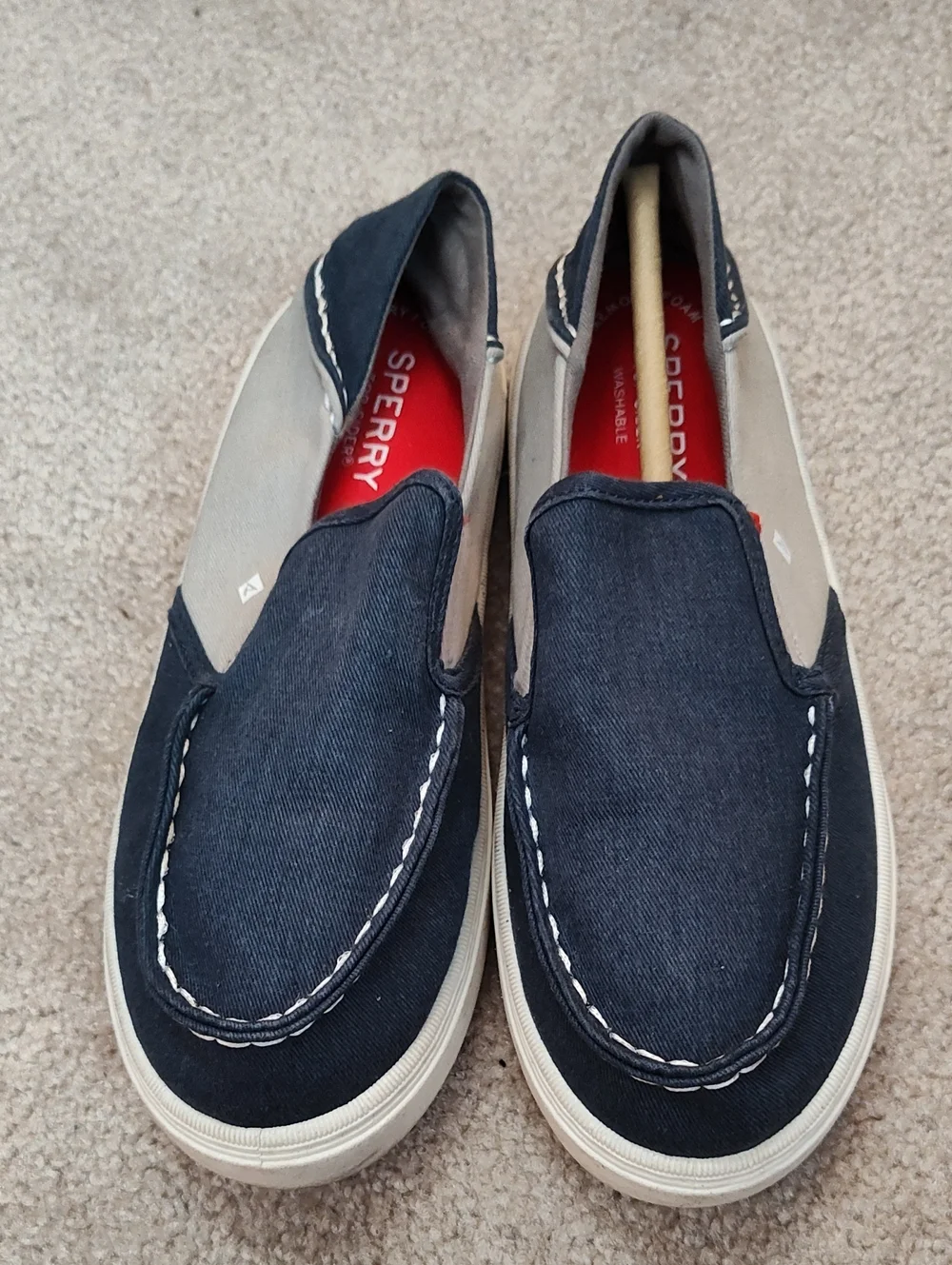 Sperry Navy and Cream Slip-On Canvas Boat Shoes
